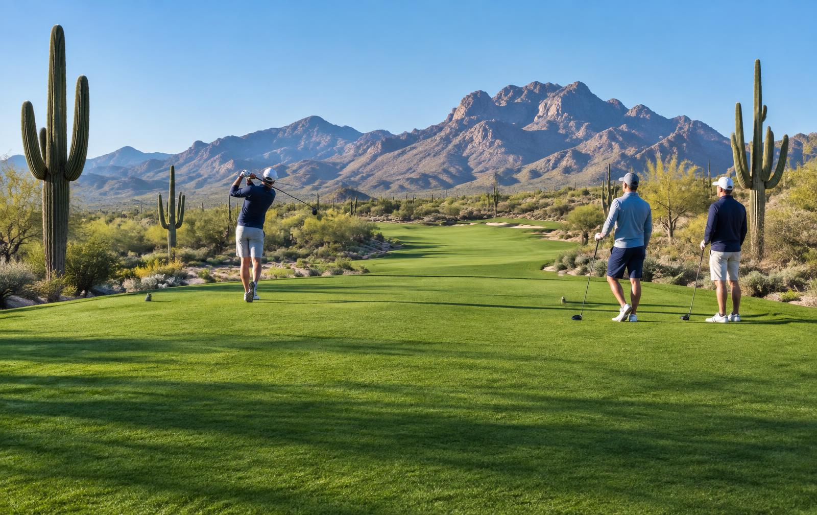 Men playing golf on a Sonoran Desert course